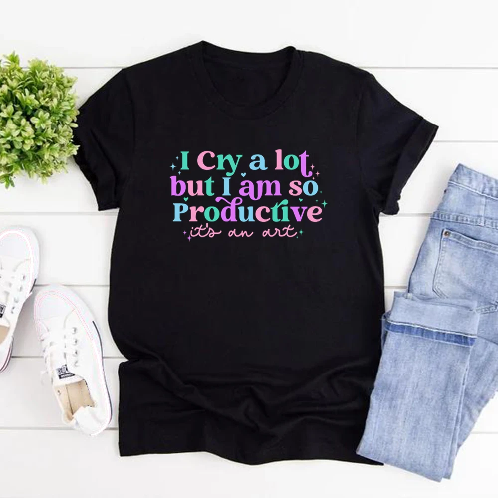 I Cry A Lot But I Am So Productive T-Shirt TTPD New Album Song Lyrics Tee Mental Health Tshirt Graphic T Shirts Music Lover Gift