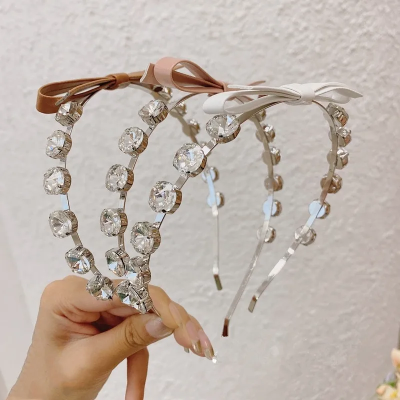 New Smaller Bow Knotted Center Crystals Headband for Women Hair Jewelry Korean Tiny Crystals Hairband Teen Girls Headdress Bow