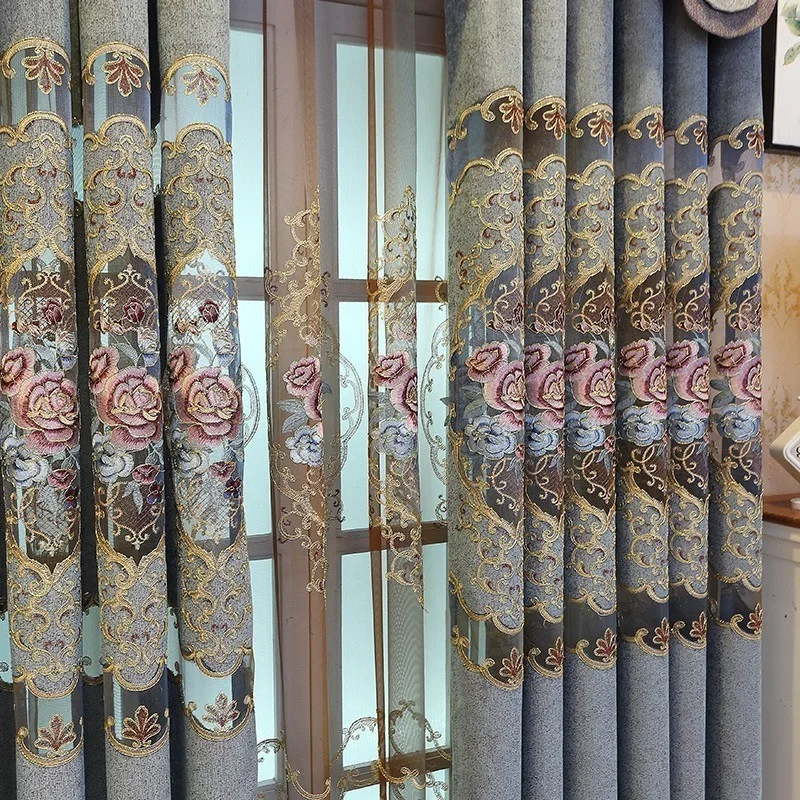 

Custom Size！！European Luxury Villa American Hollow Peony Embroidered Elegant Thick Curtains for Living Dining Room Bedroom Decor