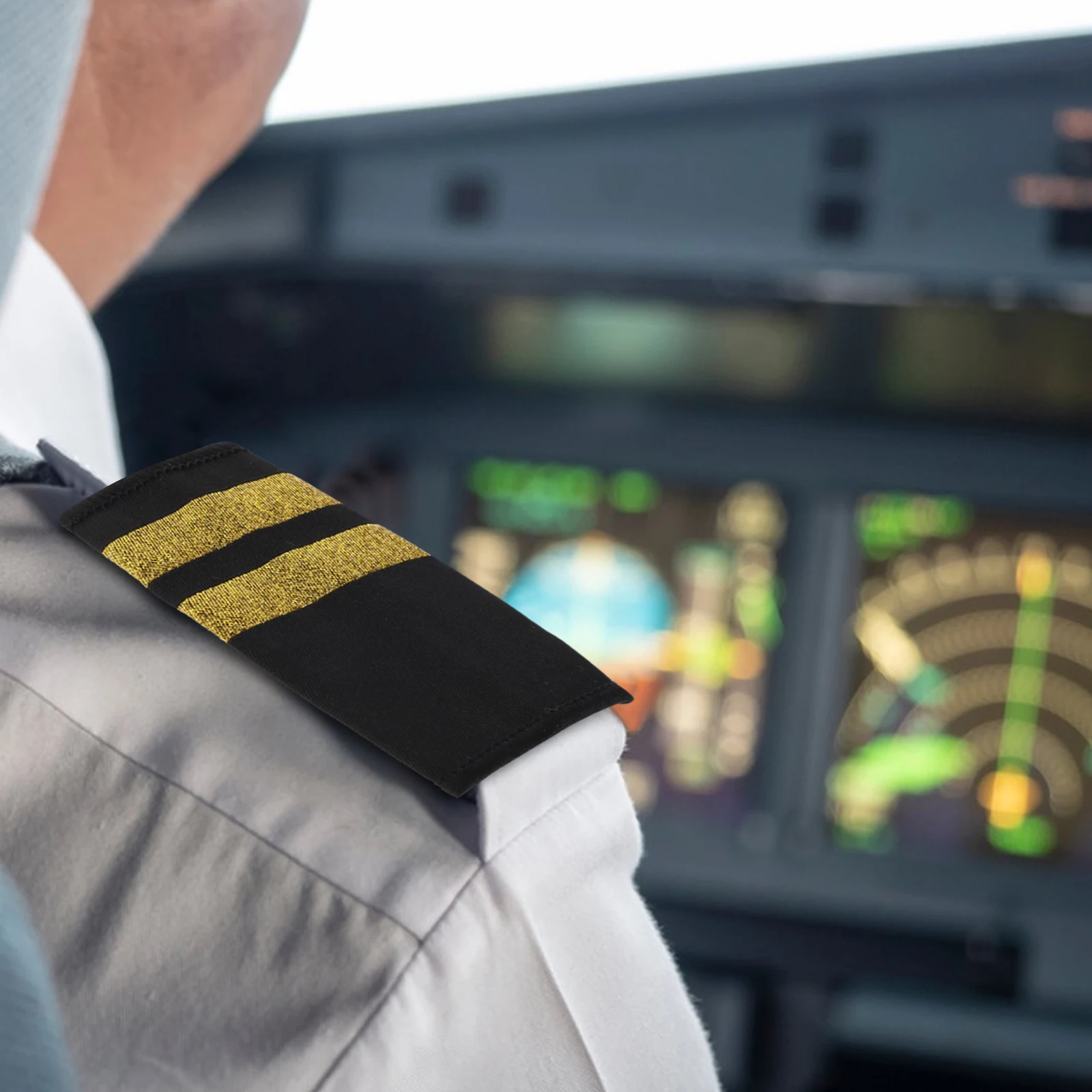 1 Pair Pilot Shoulder Boards Epaulets Two Bars Aviation Uniform Badge For Airline Crew Flight Attendant Cosplay Performance Prop