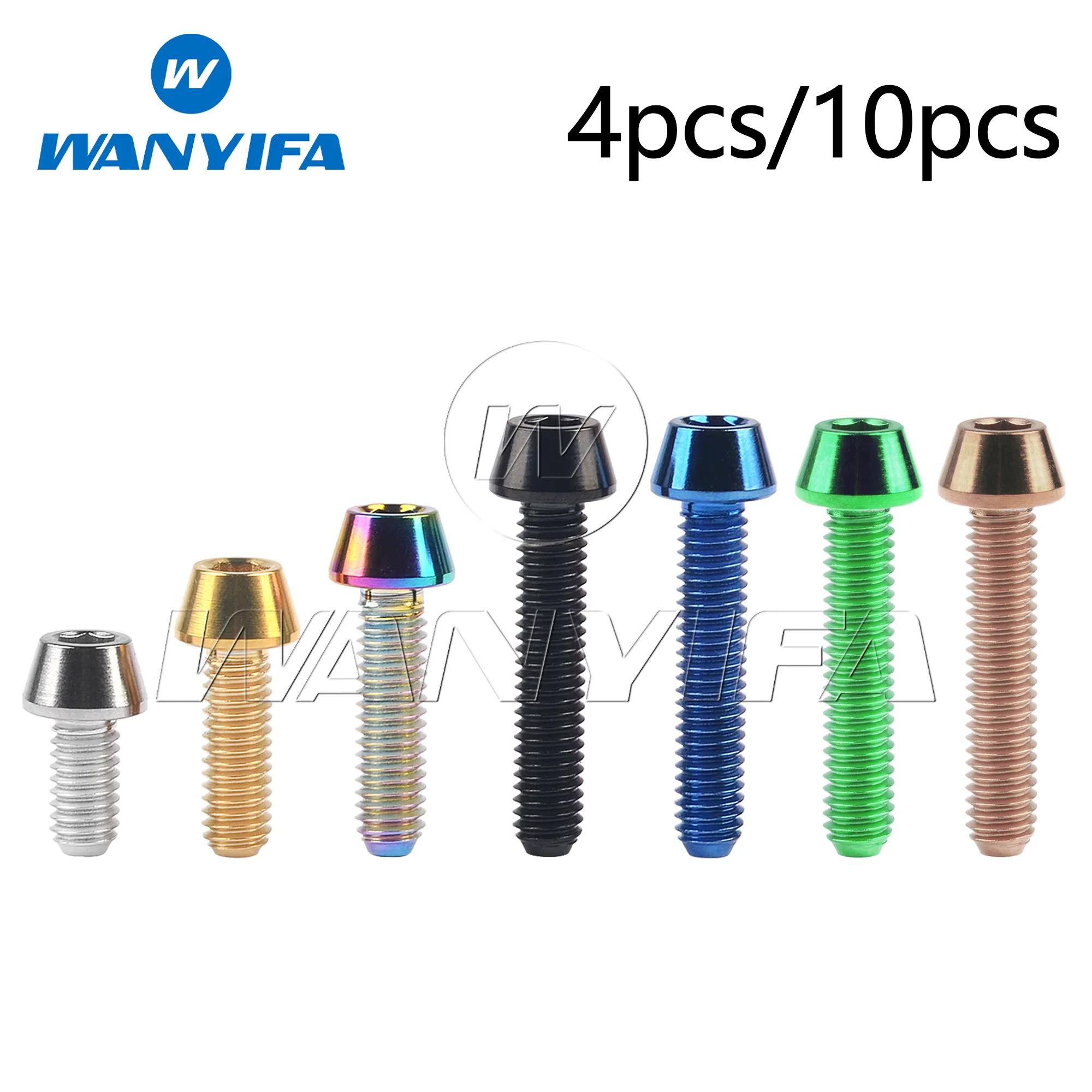 Wanyifa 4/10pcs Titanium Ti Bolts M4x8/10/12/15/20mm Tapered Head Hex Bicycle Bike Screw
