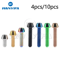 Wanyifa 4/10pcs Titanium Ti Bolts M4x8/10/12/15/20mm Tapered Head Hex Bicycle Bike Screw