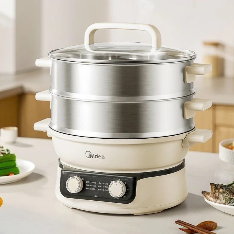 

3-слойная электрическая пароварка из нержавеющей стали, 2100 Вт, 2025: настоящая многофункциональная кастрюля с таймером для приготовления на пару, Шабу-Шабу, жарки