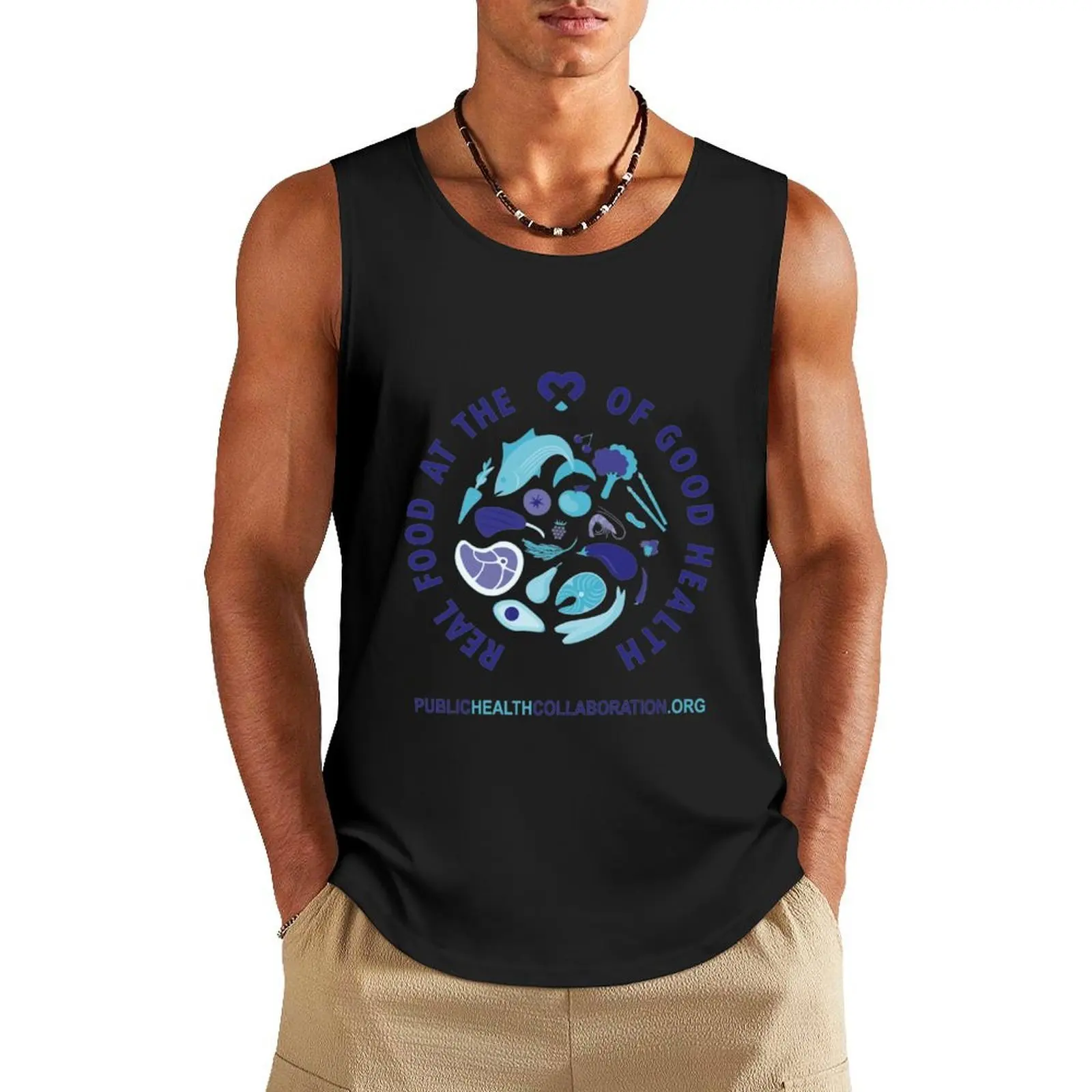 

Real Food at the Heart of Good Health Tank Top Men's vest T-shirt sports Bodybuilding shirt sleeveless gym shirt man fitness