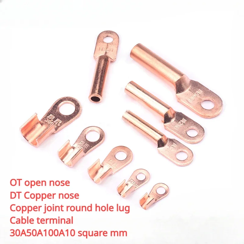 

Wire connector OT Open Nose DT Copper Nose Copper Connector Round Hole Wire Lug Cable Terminal 30A50A100A10 mm