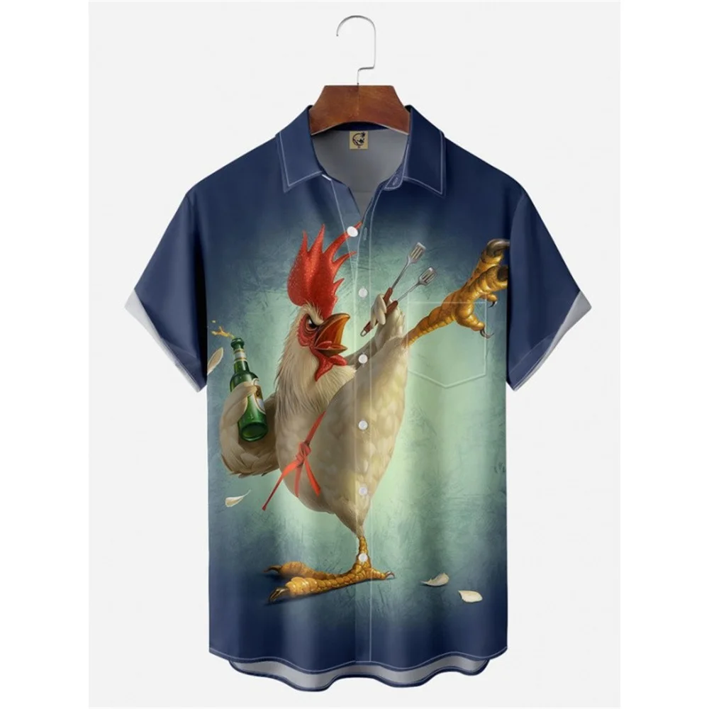 Summer men's lapel shirt 3d printed animal print casual outdoor short-sleeved top