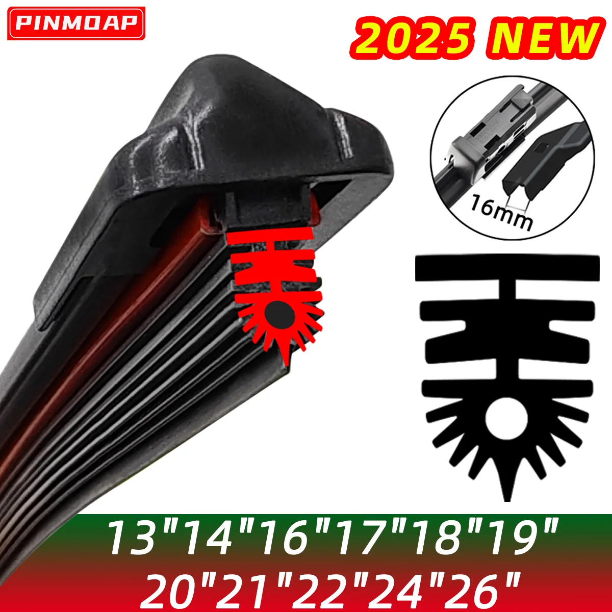 11 طبقة المطاط ممسحة زجاج السيارة الأمامي مناسبة لواجهة 16 مللي متر 13 "14" 16 "18" 19 "20" 21 "22" 24 "26" ملحقات فرشاة شفرة ممسحة السيارة #1