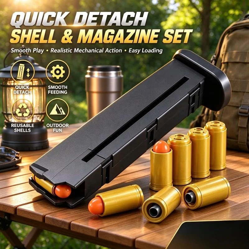Quick Reload Shell and Magazine Set for Toy Pistol,Real Shell Eject Design,Easy Loading,Outdoor Shooting Game Model Accessories