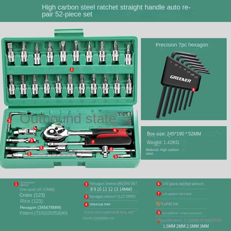 Autoreparatiegereedschapset, Autoreparatiecombinatie, Ratel, Dopsleutel, Autoreparatiegereedschapskist, Multifunctioneel