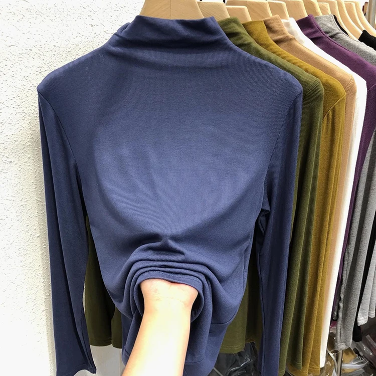 خريف شتاء عالي Ne Long Sve Base irt نسائي متعدد الاستخدامات لون خشبي عالي Ne Base irt Commute Sle K... #5