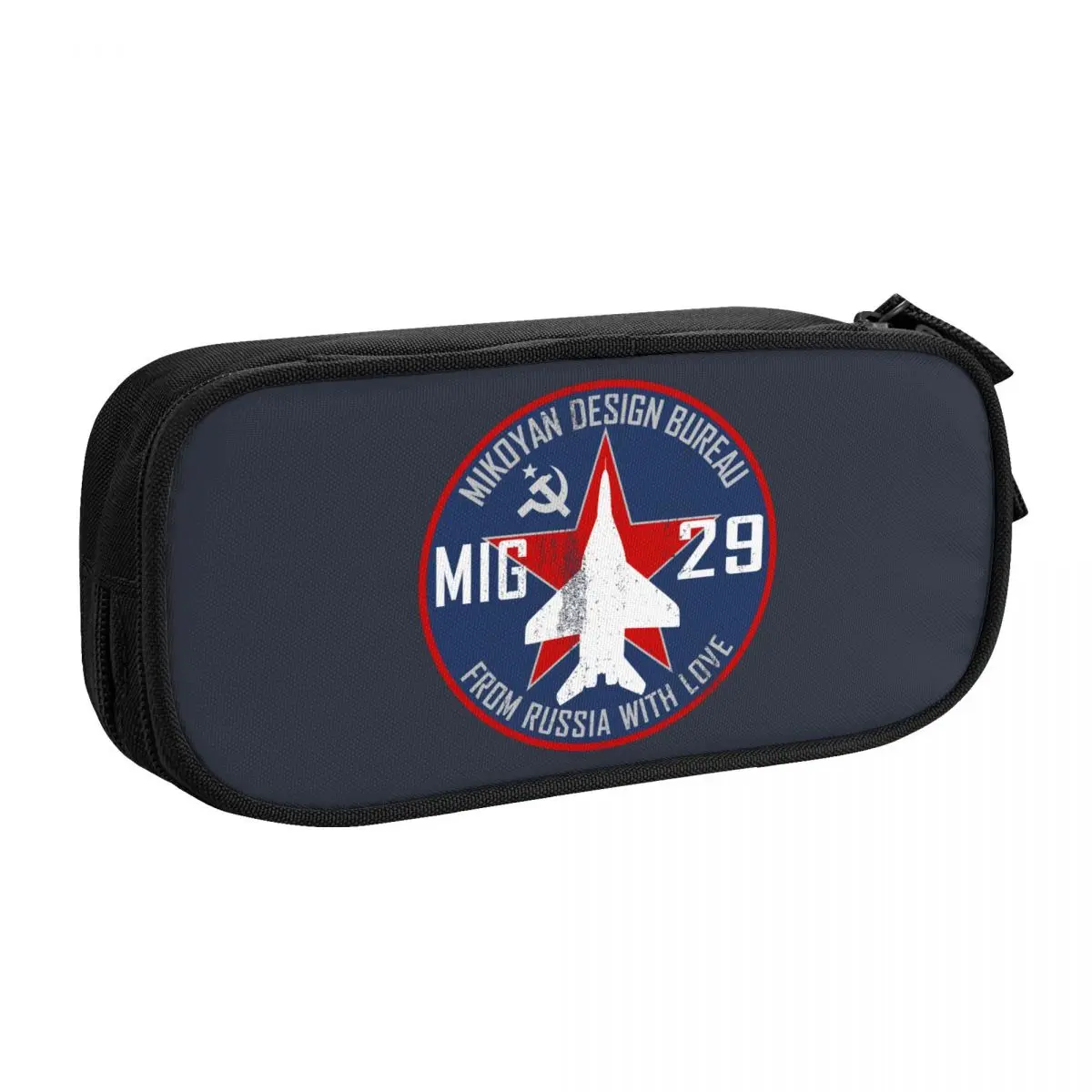 Custom Mikoyan MiG-29 Russia With Love Jet Fighter Pencil Case for Large Capacity Pilot Aviation Airplane Pen Box Bag Stationery