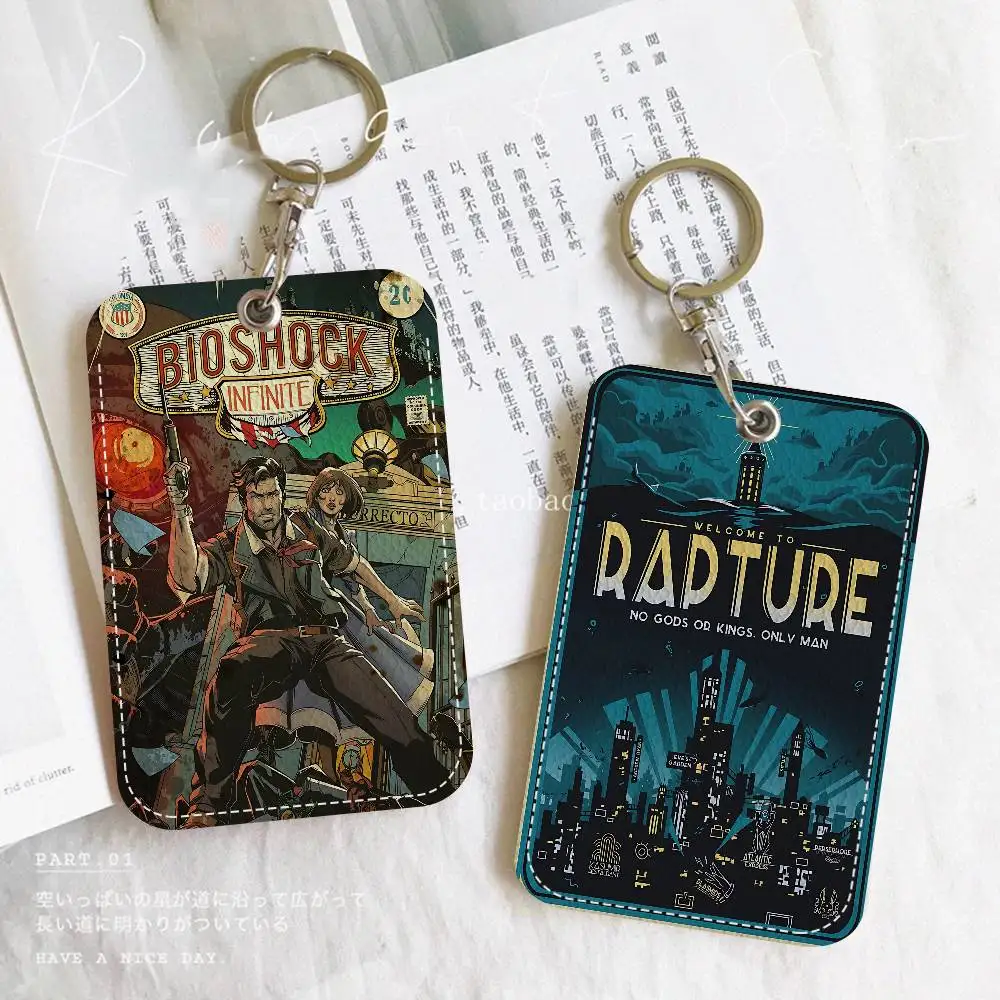 Retro B-Bioshock R-Rapture Game Keychain Card Holders Keyring Bank Bus ID Credit Cards Key Ring Chains
