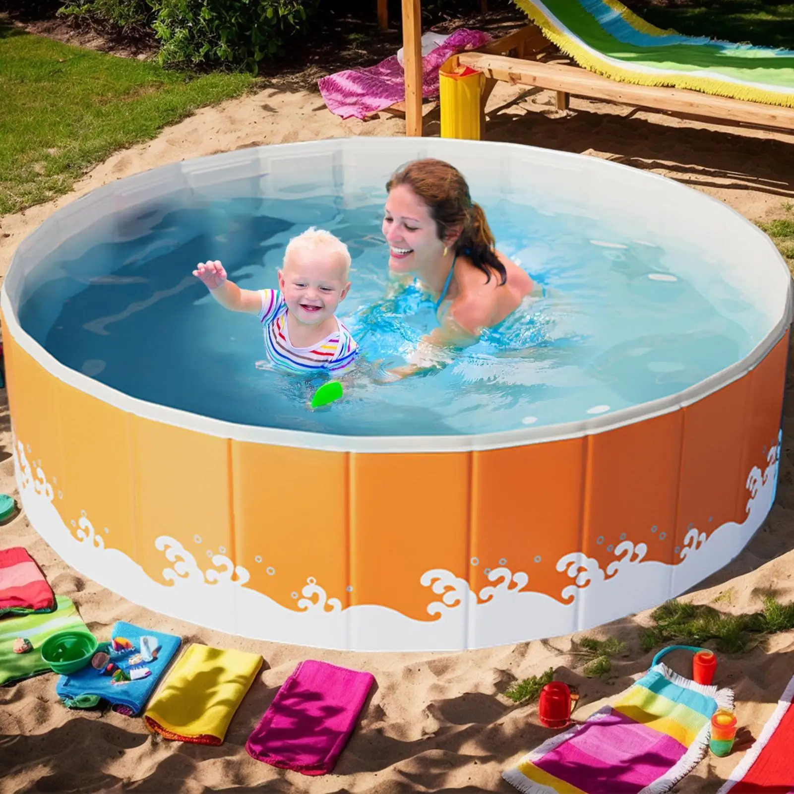 

Non-Inflatable Swimming Pool Foldable Outdoor Pet Cleaning Basin Family Pool Summer Cool Water Party for Outdoor Garden Backyard