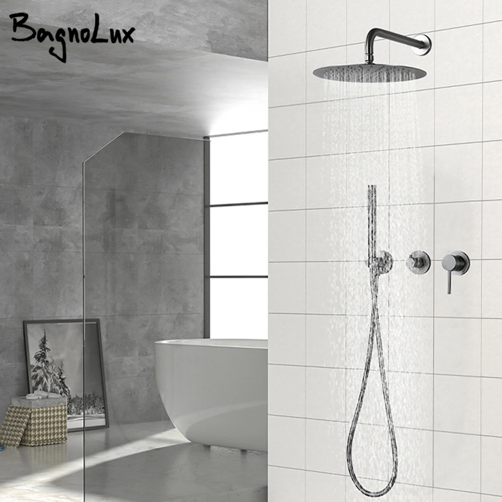 

Матовый черный смеситель для душа, встраиваемый ящик, настенный смеситель для дождя 8-16 дюймов, смеситель для горячего и холодного душа, 2-ходовой смеситель для ванной комнаты