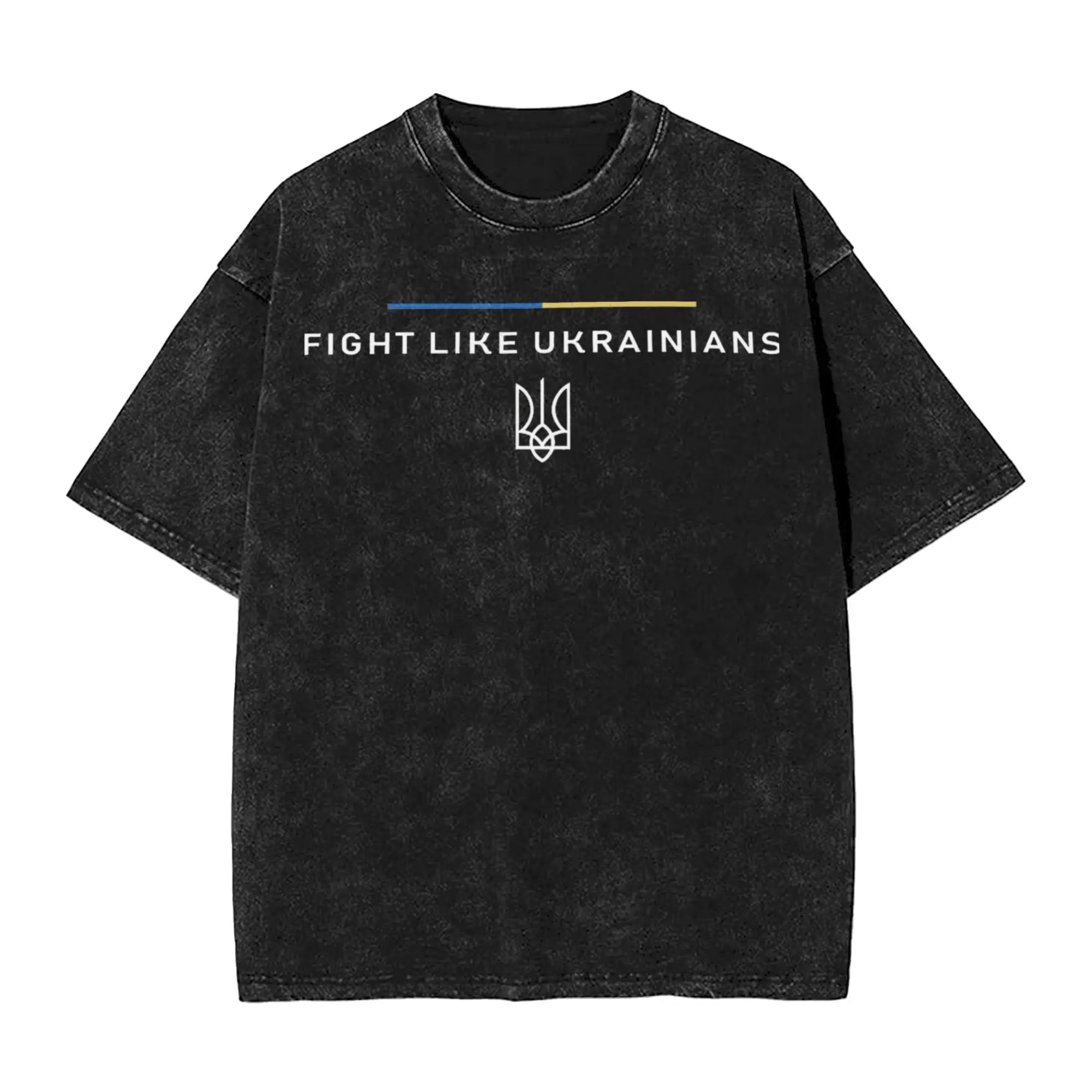 Zelensky Ukraine Flag Tryzub Trident Fight Like Ukrainians Washed T-Shirt Man Summer O Neck Tee Shirt Size Clothes