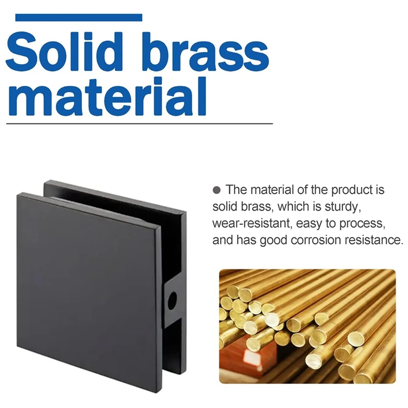 Brass Glass Clamp, Hole-In-Glass Fixed Panel U-Clamp,Square Screen Door Hardware For Bathroom For 5/16In To 1/2In
