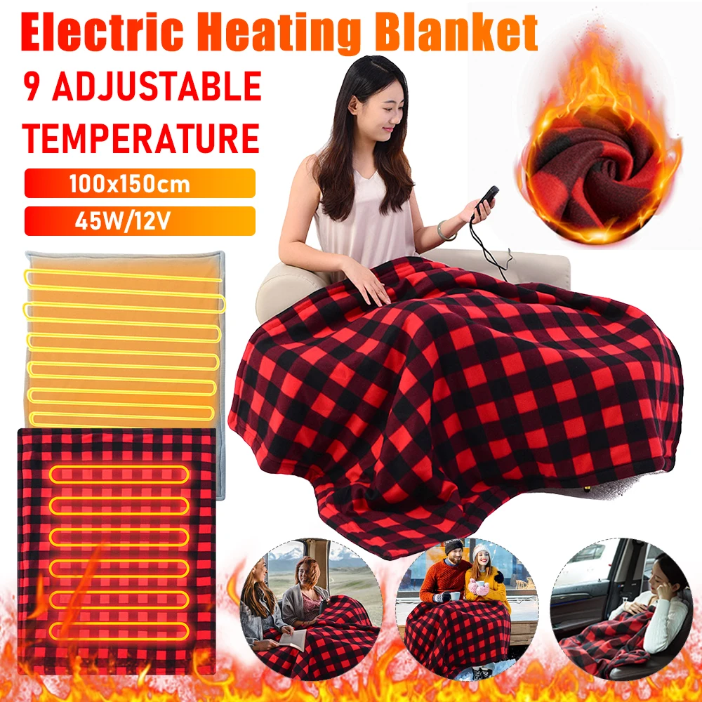 12 فولت سيارة بطانية كهربائية 9 مستوى التدفئة بطانية سفر ساخنة للسيارة في الهواء الطلق السفر التخييم وسادة درجة الحرارة السيارات قبالة #4