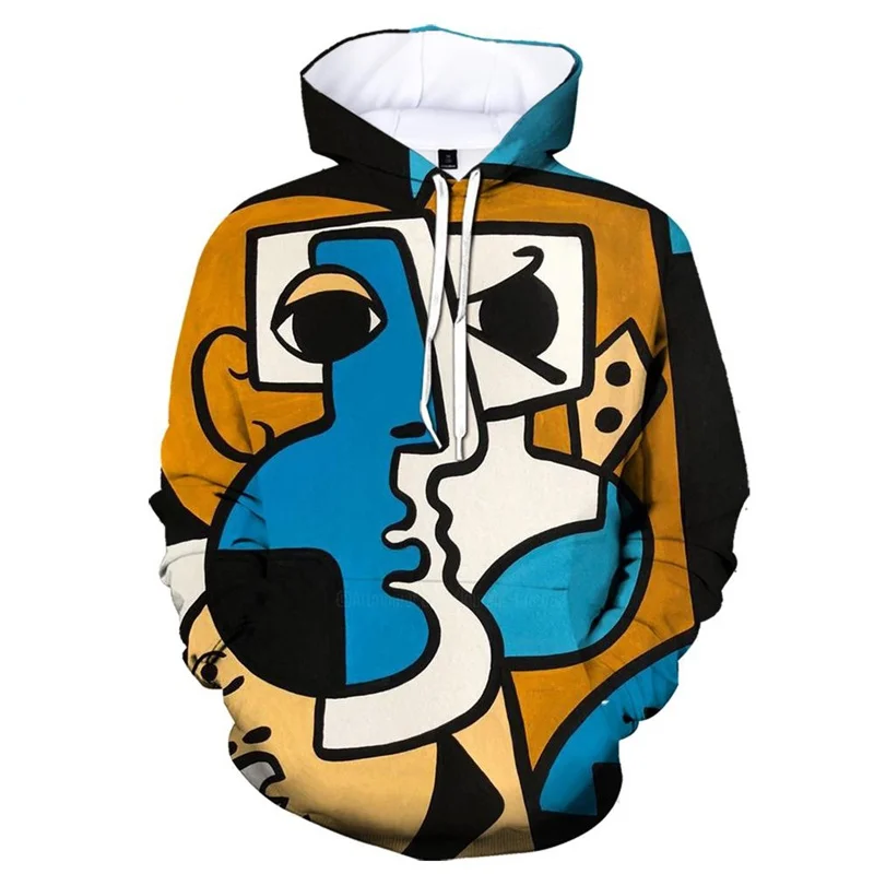 3D Printed Abstract Art Graffiti Hoodie For Men Personality Pattern Long Sleeves Casual Loose Sweatshirt Pullover Street Hoodies