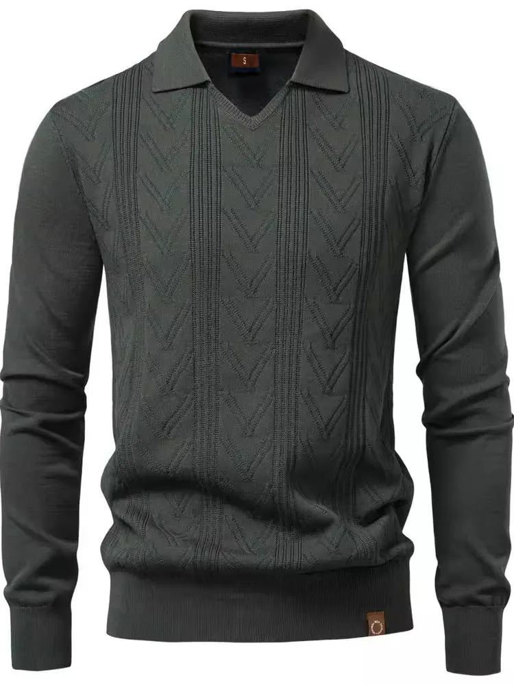 

Мужской вязаный свитер с V-образным вырезом, однотонный, с вышивкой, повседневный, с длинным рукавом, прямого кроя, высокоэластичный