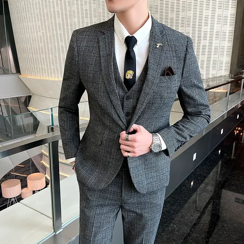 Boutique (Blazer+ Pants) Men\'s Fashion Hosts British Style Work Business Wedding Casual Art Style Elegant Gentleman Suit M-5XL