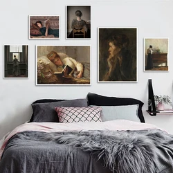 Woman Reading Antique Oil Painting On Canvas Posters Vintage Gallery Wall Art Pictures Female Prints for Living Room Home Decor