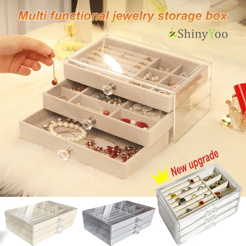 

Stackable Jewelry Box, Jewelry Storage Trays Drawer Organizer, Velvet Jewelry Display Case for Earrings Ring Bracelet Necklace