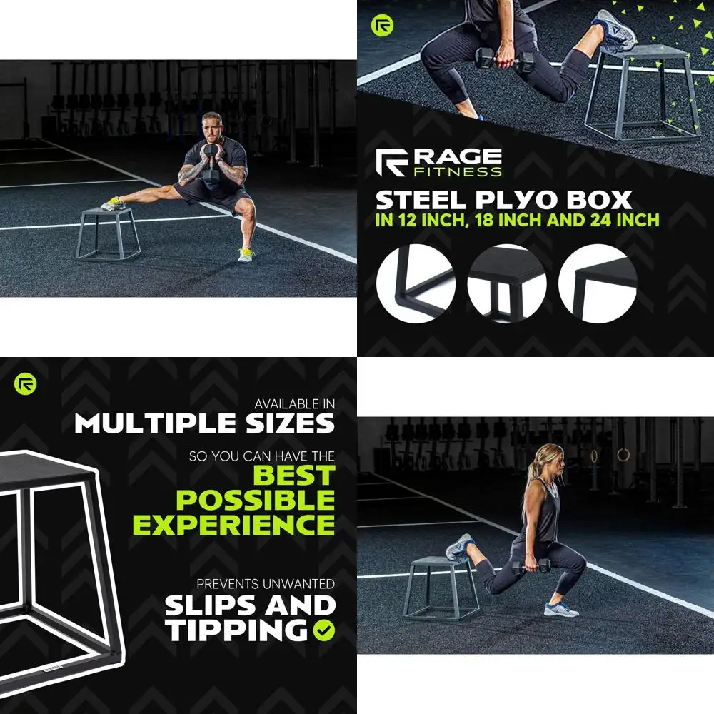 

Плиометрический бокс Rage Fitness Steel Plyo Box 12-18-24 дюйма, высокий, противоскользящий, предварительно собранный, для домашнего спортзала, тренировок и развития силы