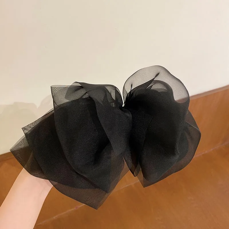 2023 New Black Oversize Bow Hairpin for Women Net Yarn Bowknot Ribbon Spring Clip Hair Clip Long Lady Wedding Summer Accessories