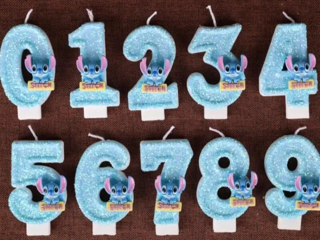 

Синий номер 0-9, аниме Лило и Стич, цифровая свеча Kawaii Stitch Angel, тематические свечи для вечеринок для взрослых, подарки на вечеринку
