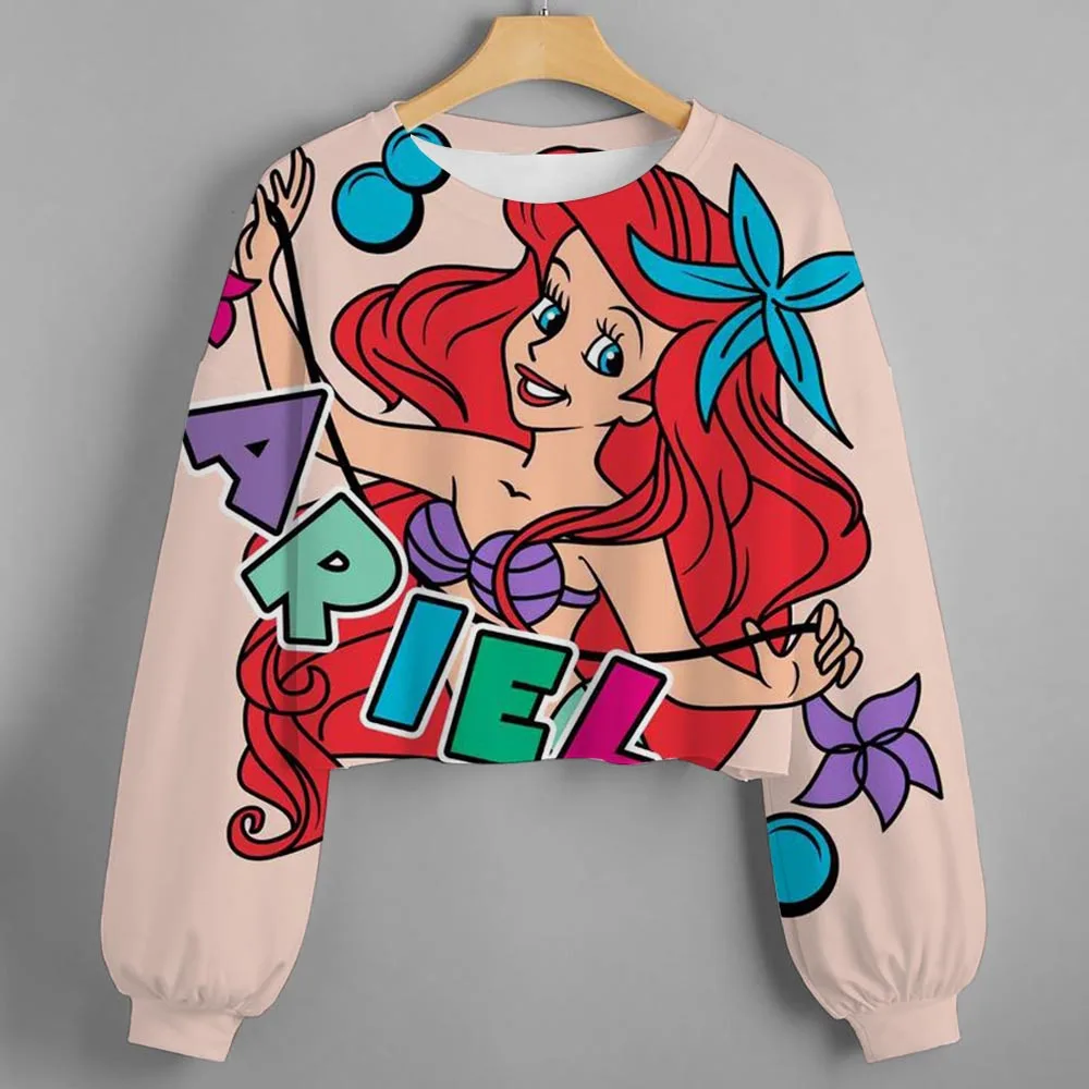 سويت شيرت بقلنسوة قصير جدًا مطبوع عليه رسوم كرتونية لعيد الميلاد من ديزني برينسيس ثلاثي الأبعاد، سويت شيرت هاراجوكو عصري بأكمام طويلة للأطفال #4