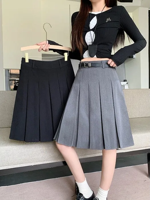 

plus Size Fashion Pleated A-Line Midi Skirt High Waist Slimming Versatile Design Spring Summer New Style Korean Style Skirt