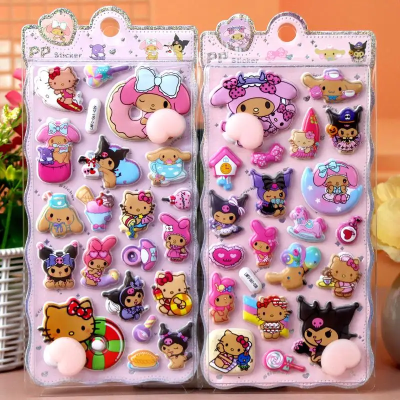 Conjunto de Adesivos 3D Kawaii Sanrio Hello Kitty Macios e Fofos para DIY, Decoração de Laptop, Scrapbook, Capa de Telefone, Presentes de Descompressão