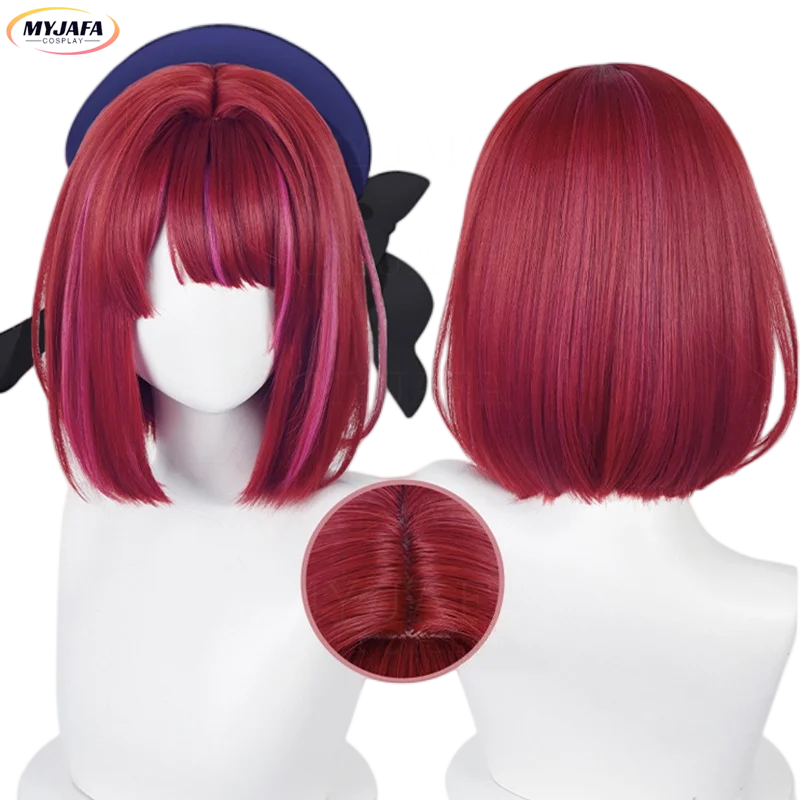 

Arima Kana Cosplay Wig Oshi No Ko Cosplay 30cm Short Bobo Red Mixed Pink Heat Resistant Synthetic Hair Anime Wigs + Wig Cap