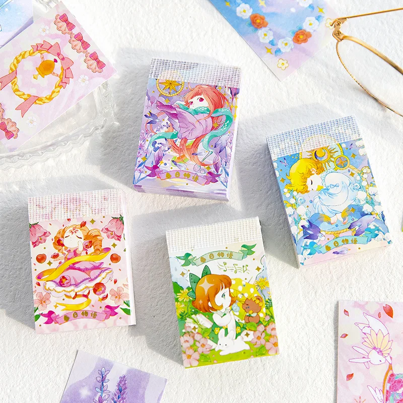 50pcs/pack Girls Ins Style Beanbook Stickers Spring Story Series Creative Hand Account Decorative Material Stickers
