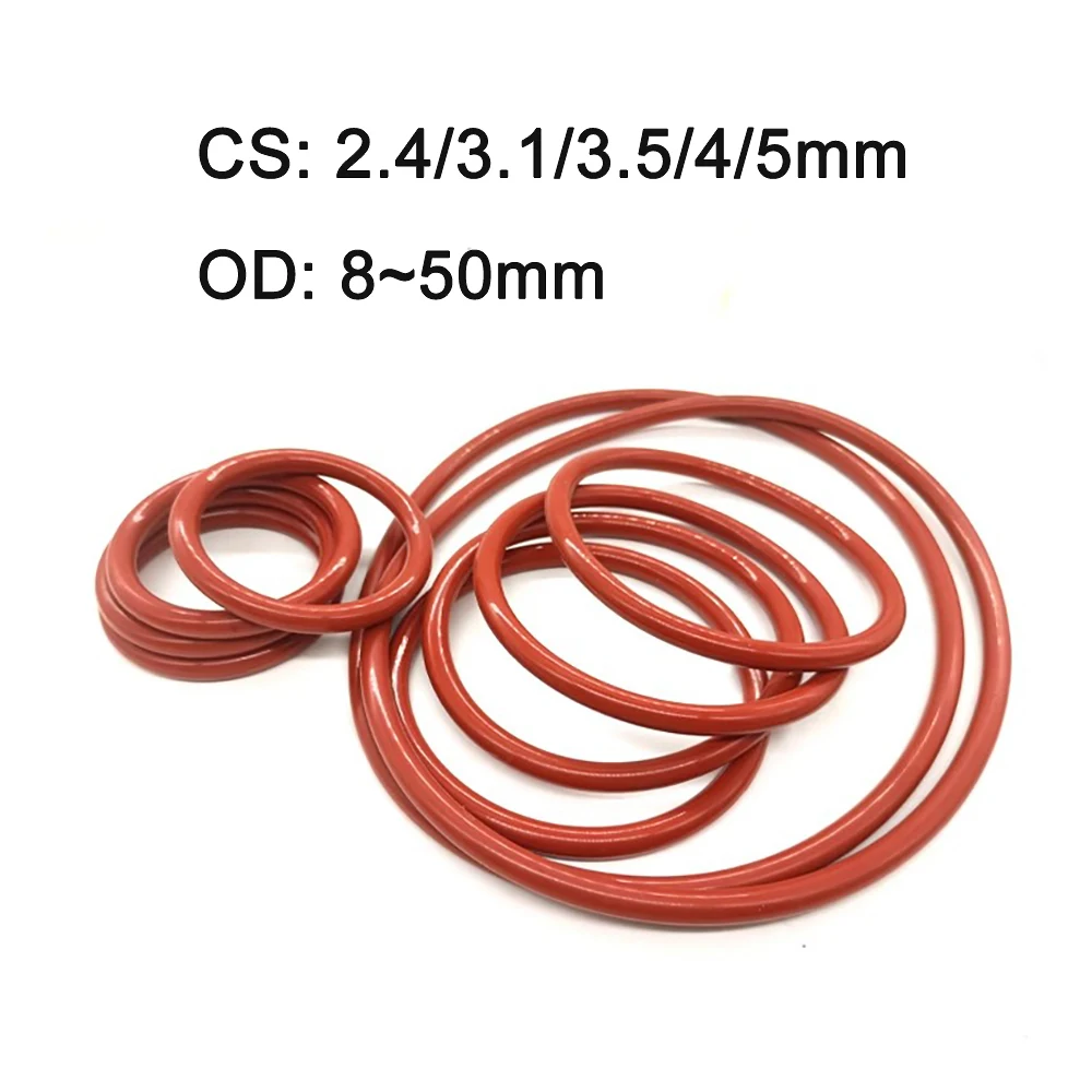 Red Silicone Ring Gasket Thickness CS 2.4/3.1/3.5/4/5mm OD 8 ~ 50mm VMQ Food Grade O-Ring Insulated Waterproof Nontoxi Washer