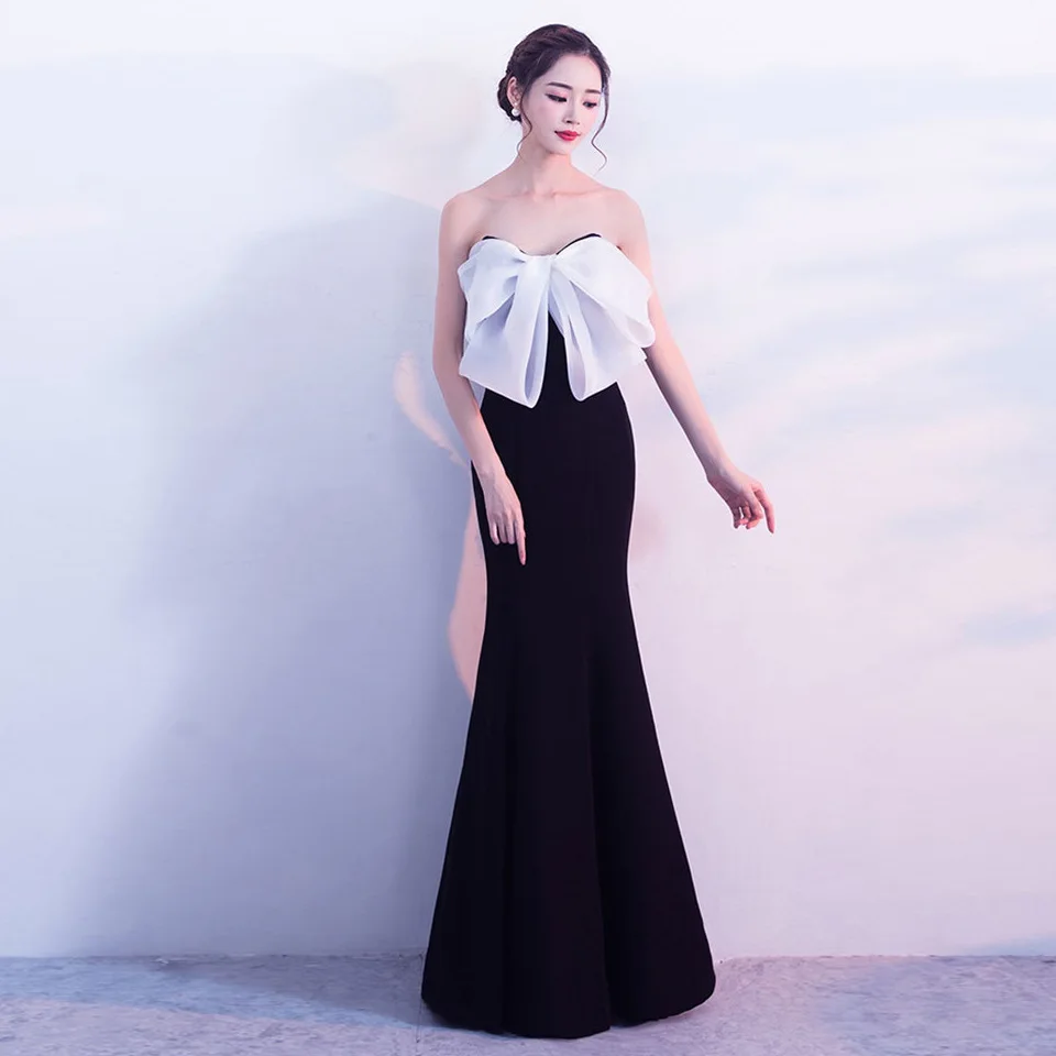 Sexy Evening Dress Long Banquet Host Tube Top Fishtail Slim Bow Dress Temperament Female New Summer Toast Clothing