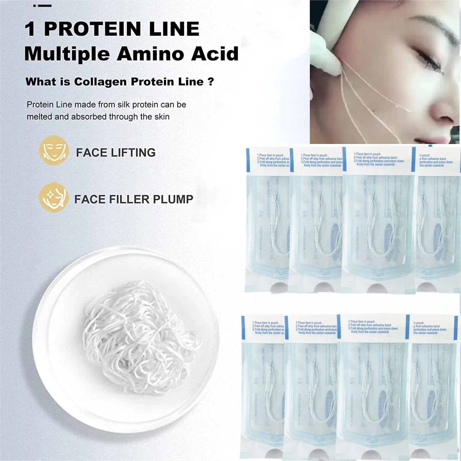No Needle Gold White Protein Line Absorbable Anti-wrinkle Face Filler Lift Firming Collagen Thread Anti-Aging Facial Serum