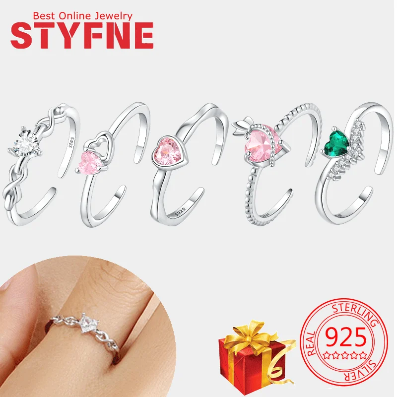 

Women Ring 925 Silver Love Heart Zirconia Butterfly Ring Mother's Day Fine Jewelry Gift with Bag