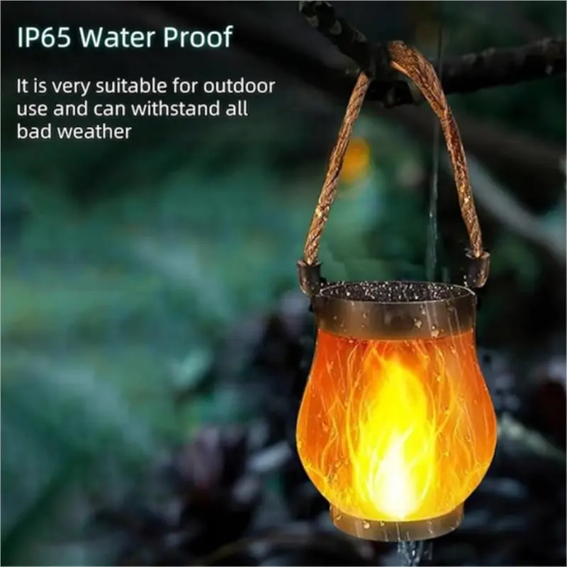 A63K-4X Flame Solar Lantern Magical Dancing Flames Outdoor Lights Solar Torch Lights Flickering Flames Hanging