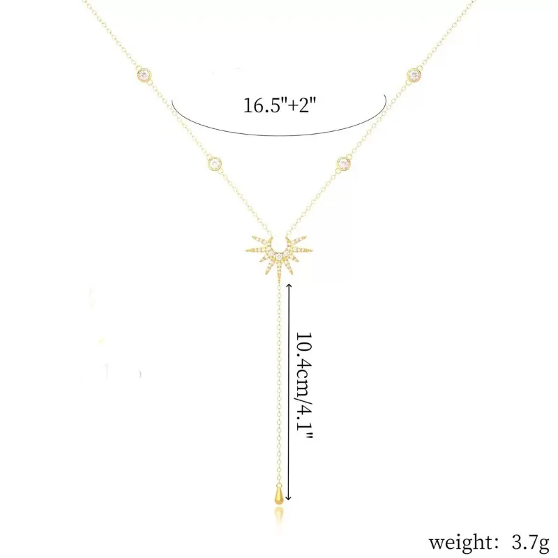 Stainless Steel Y-Shaped Pendant Necklace for Women Girls Elegant Fashion Cubic Zirconia Long Tassel Dangle Choker - detail 8