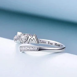 Huitan Exquisite Mom Rings Silver Color Caved Letter