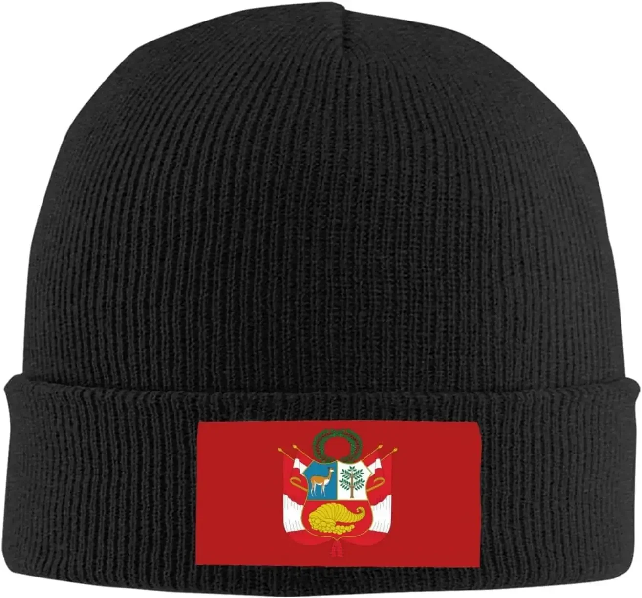 Escudo Nacional Del Perú Knitted Hat  Wool Cap - Velvet Patch Section,Soft and Skin-Friendly, Lightweight  Warm.