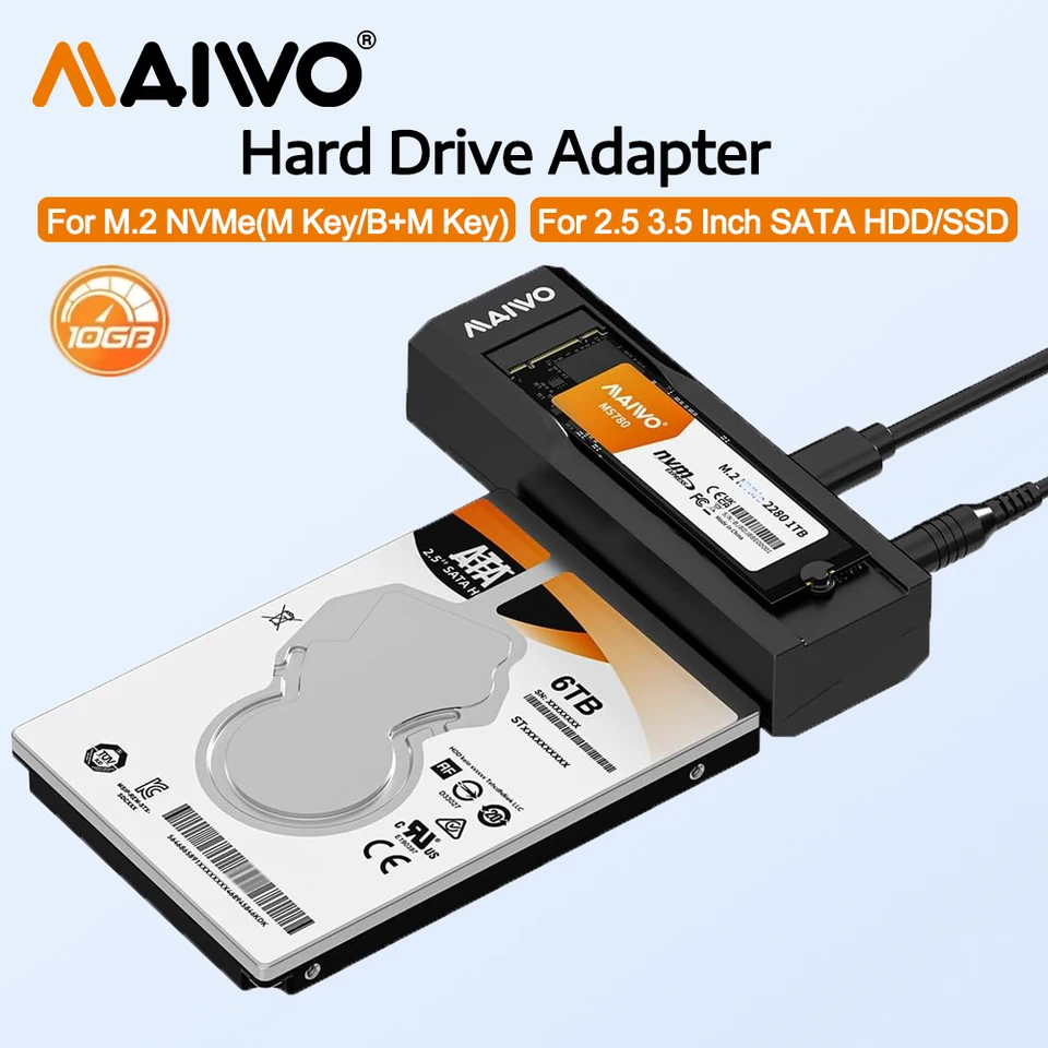 MAIWO 10Gbps Dual-Bay M.2 NVMe SSD Case Dual Protocol 2.5 
