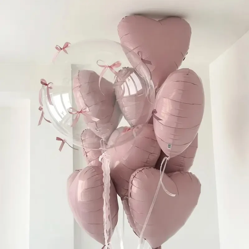 32-teiliges Bobo-Ballon-Set, babyrosa, herzförmiger Ballon, DIY Mini-Band, Schleife für Dusche, Geburtstag, Vorschlag, Hochzeit, Ballondekorationen