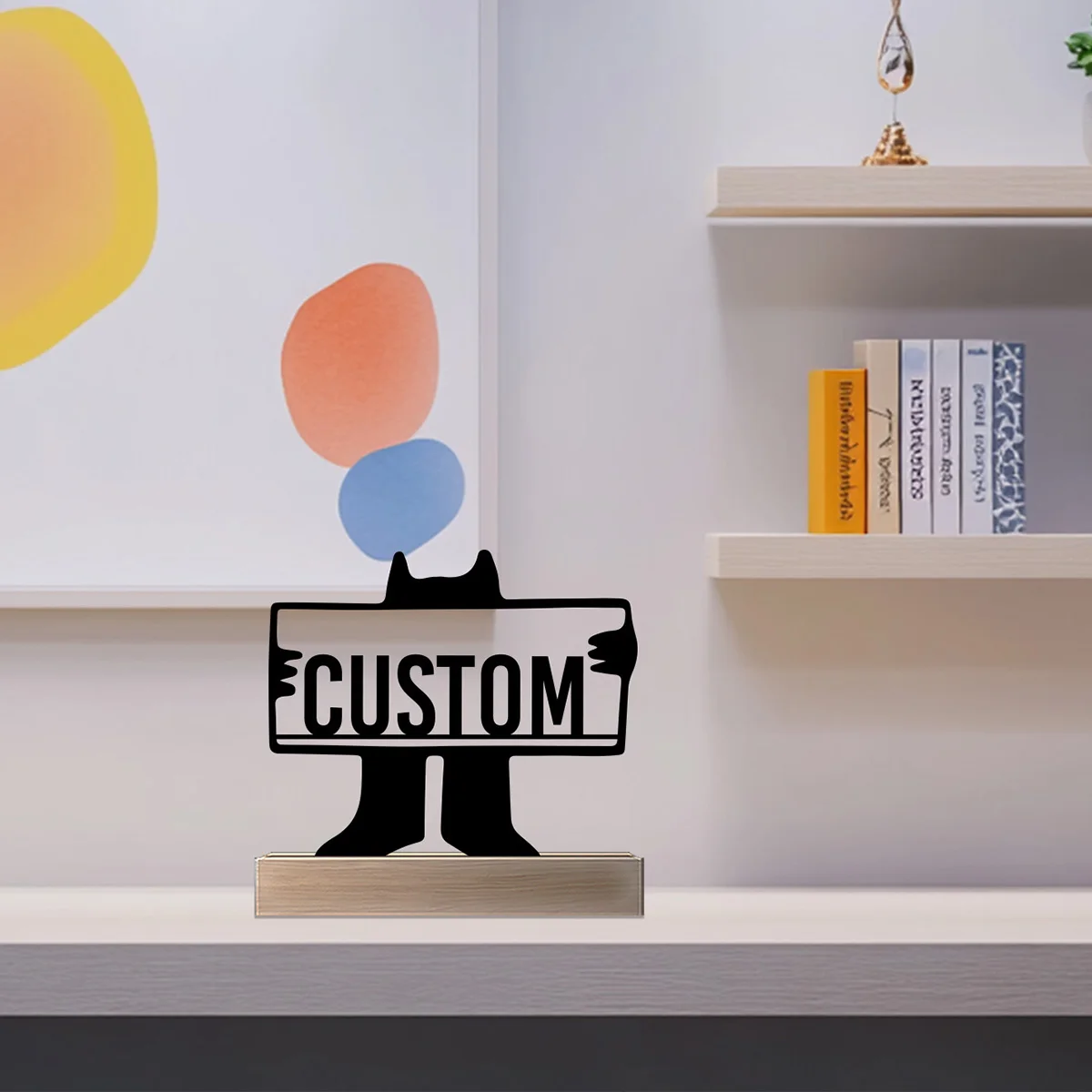 1 قطعة القط بسيط القراءة تمثال حديد مع قاعدة خشبية زخرفة معدنية الحديد النحت الفن تمثال مع قاعدة خشبية طاولة المنزل