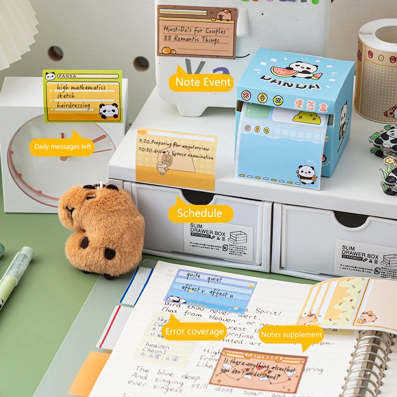 Kawaii Capybara Sticky Notes Pull-out Box Sticky Note Convenient Stick Stationery Cute Fully Sticky Note Pad Office Accessories