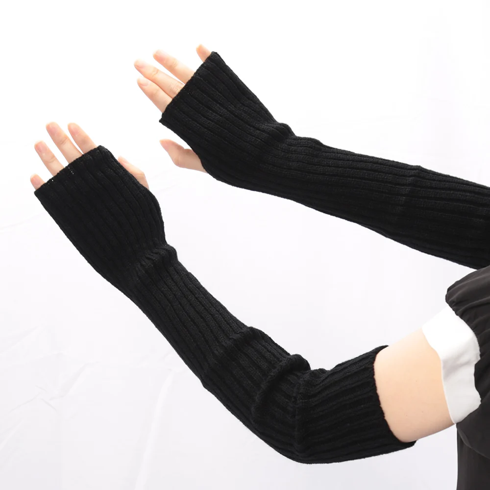 2025 جديد 52 سنتيمتر المرأة متماسكة أكمام أذرع تبريد اليابانية الأبيض الأسود القوطي Kawaii طويلة أصابع قفازات للفتيات Harajuku اكسسوارات #5