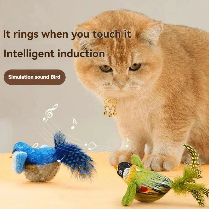 Interactive Chirping Bird Plush Cat Toy Flapping Wings Cat Squeak Toys Sparrow Catnip Simulation Bird Sound Pet Dog Toy