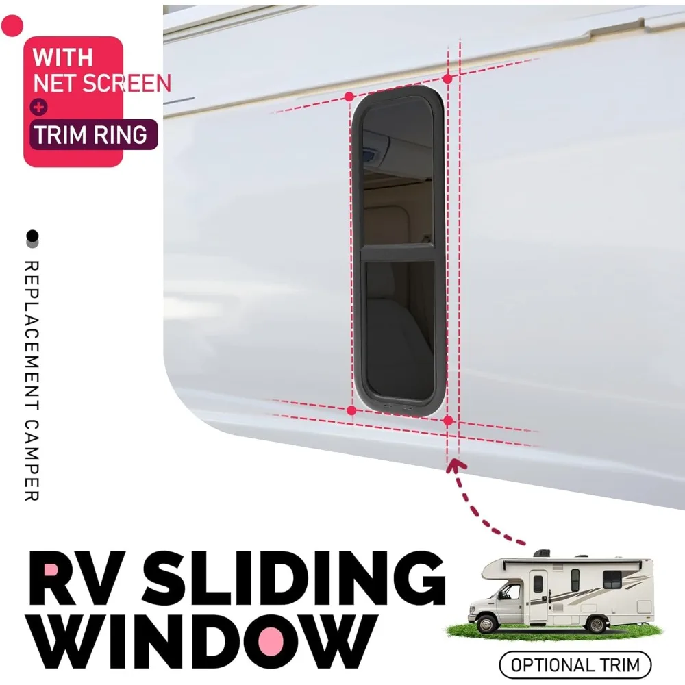 استبدال النافذة المنزلقة 12 × 36 RV مع شاشة شبكية وحواف، يناسب الجدران 15/16 إلى 1-3/5 سميكة