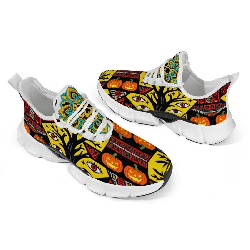 Zapatos informales personalizados, tela de malla plana, zapatos tejidos voladores, ligeros, transpirables, diseño de Festival de terror y murciélago de Halloween
